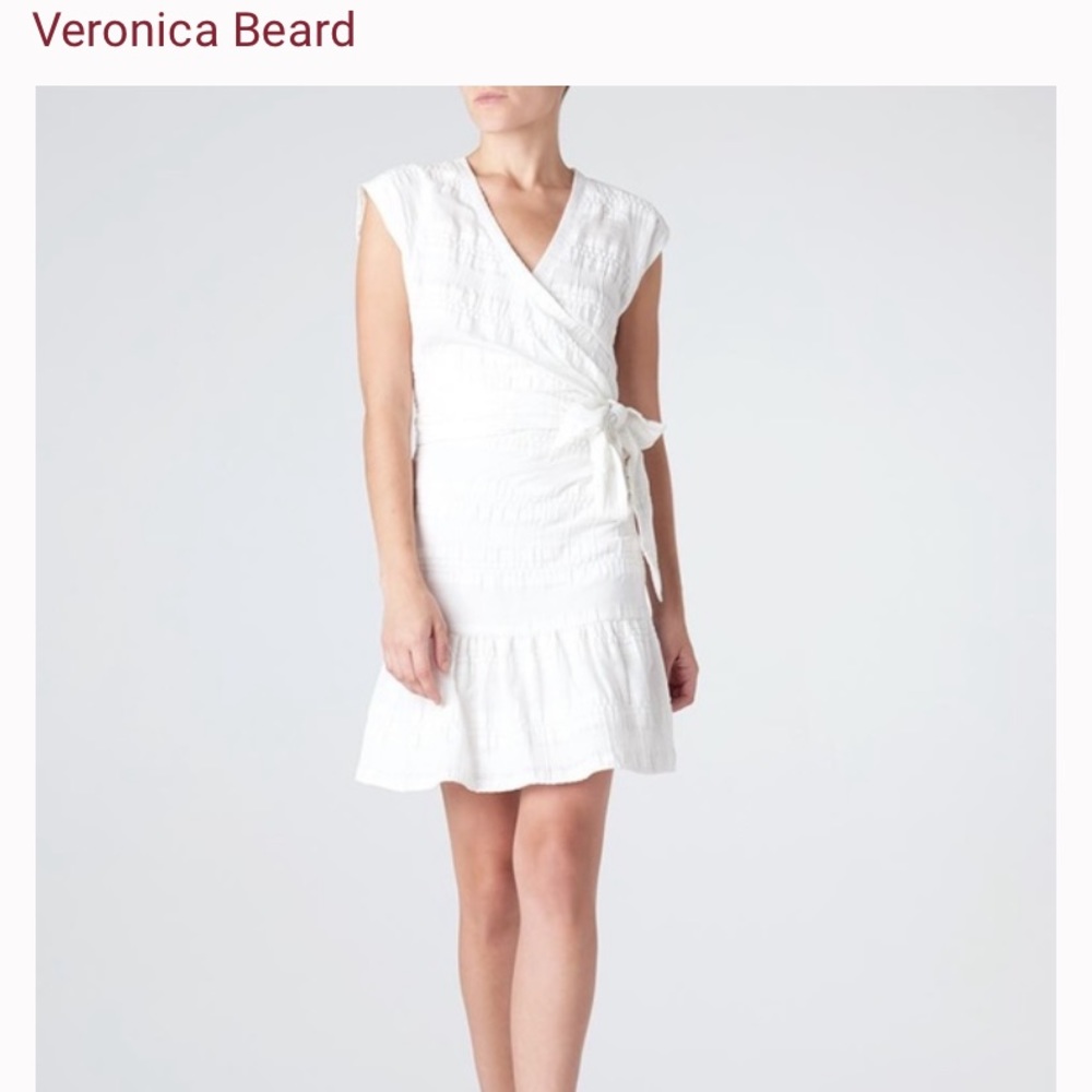 Veronica Beard 'Shadow Extended Shoulder Wrap Dress' in white cotton